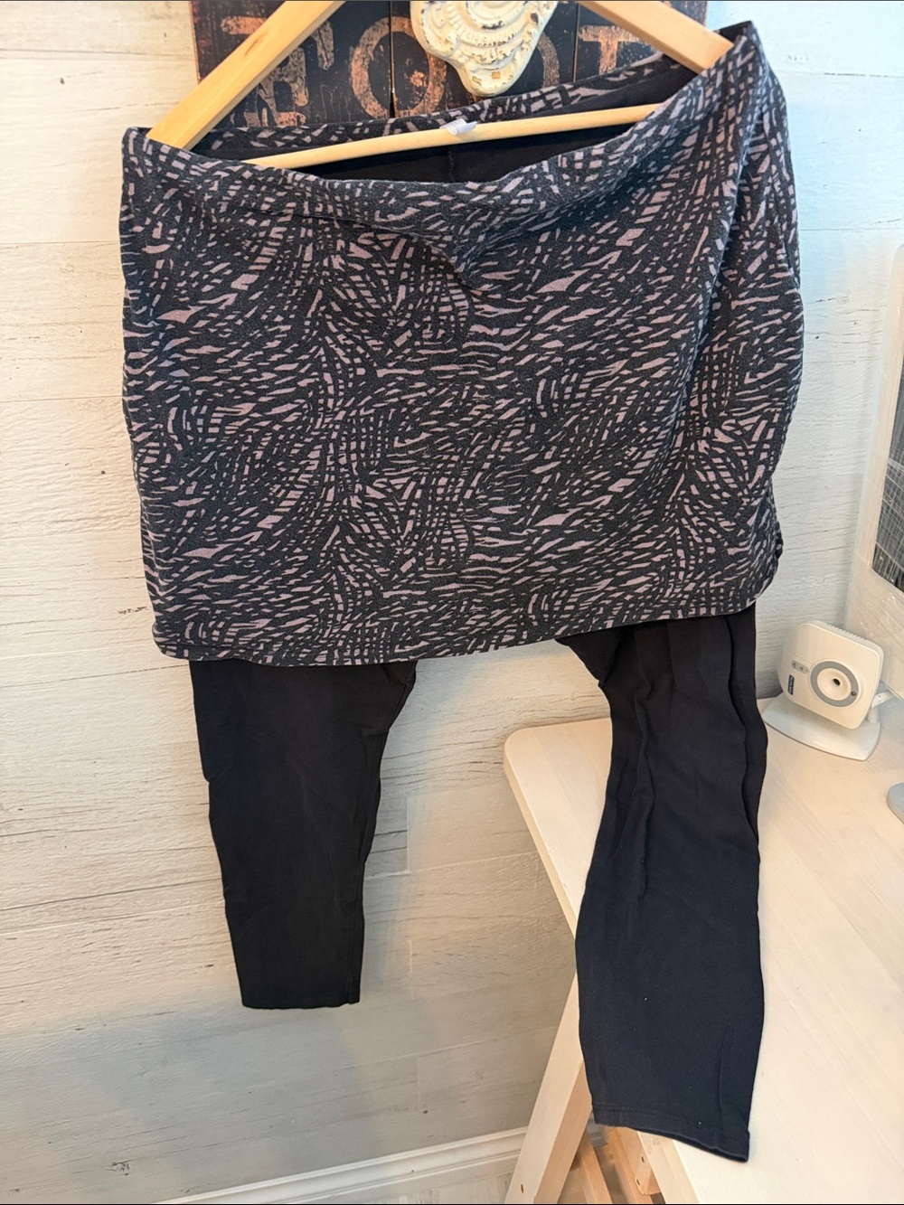 Legacy Black Leggings with Dusty Pink Patterned Skirt Overlay